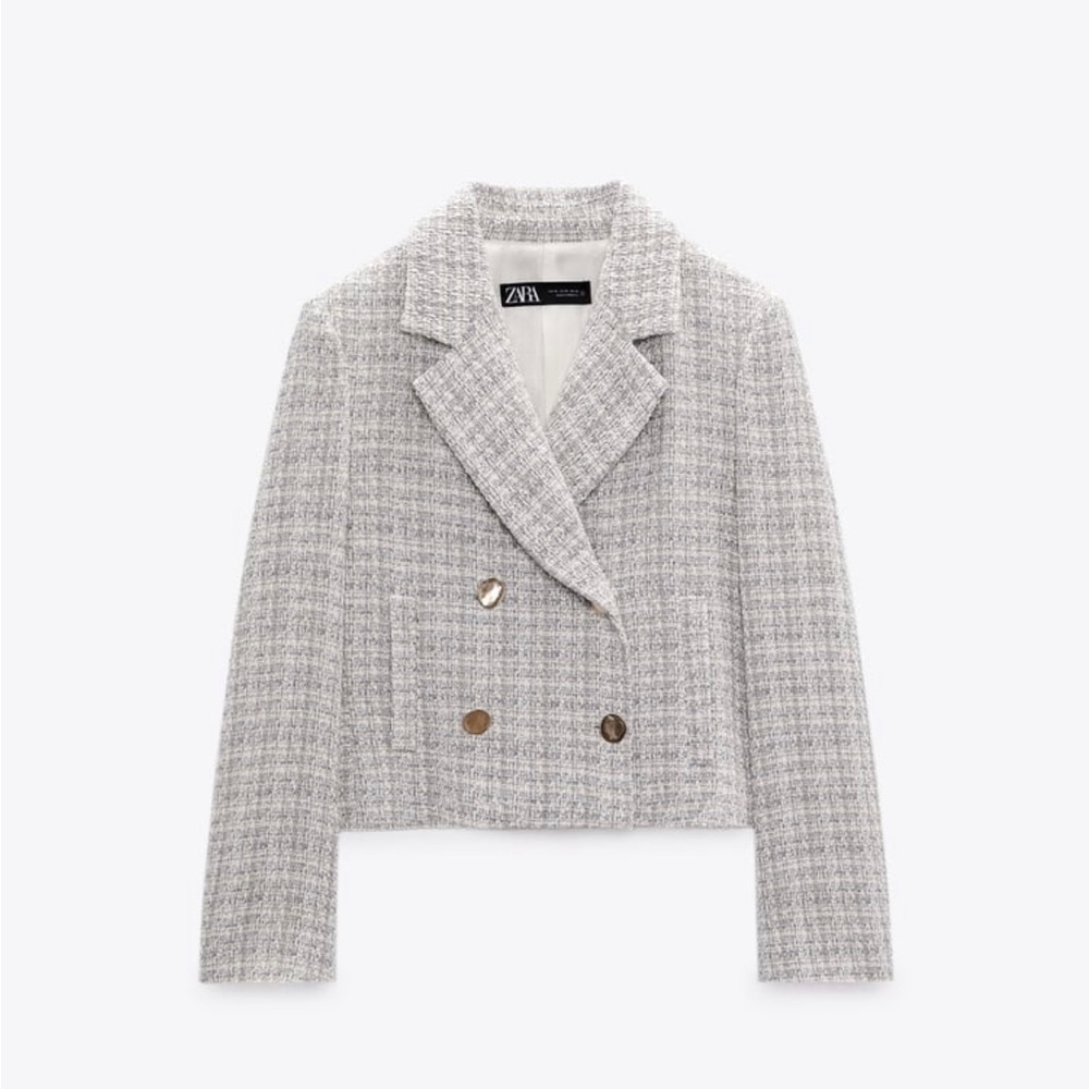 Zara double breasted textured weave jacket